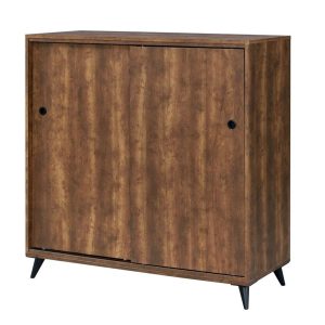 Wooden Shoe Cabinet with 2 Sliding Doors and Splayed Legs in Oak
