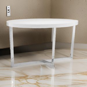Tini 55 Inch Console Table, Oval Top, Chrome Frame, Sleek White