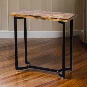 36 Inch Industrial Console Sofa Table, Plank Wood Top, Matte Black