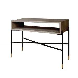 Rectangular Console Table with Concrete Top and Metal Base, Gray and