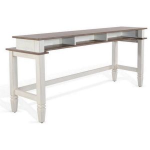 Dean Console Table, USB and Cubbies, 76 Inch Rectangular Brown, White