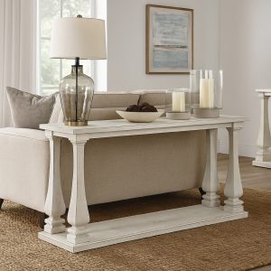 Dyne Sofa Console Table, Plank Top, Baluster Base, 60 Inch White