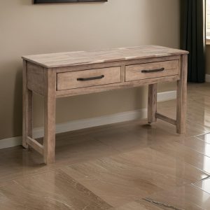 Umey 55 Inch Sofa Console Table, 2 Drawers with Metal Handles, Brown