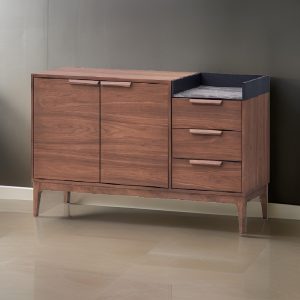 Evis 53 Inch Sideboard Server Console, 2 Cabinets, Stone Top, Walnut