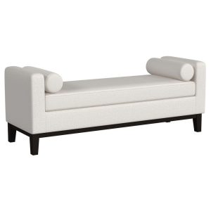 Rosana Accent Bench, Beige Fabric, 2 Round Bolster Pillows, 64 Inch