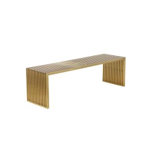 Niki 55 Inch Accent Bench, Slatted, Rectangular, Luxurious Brushed