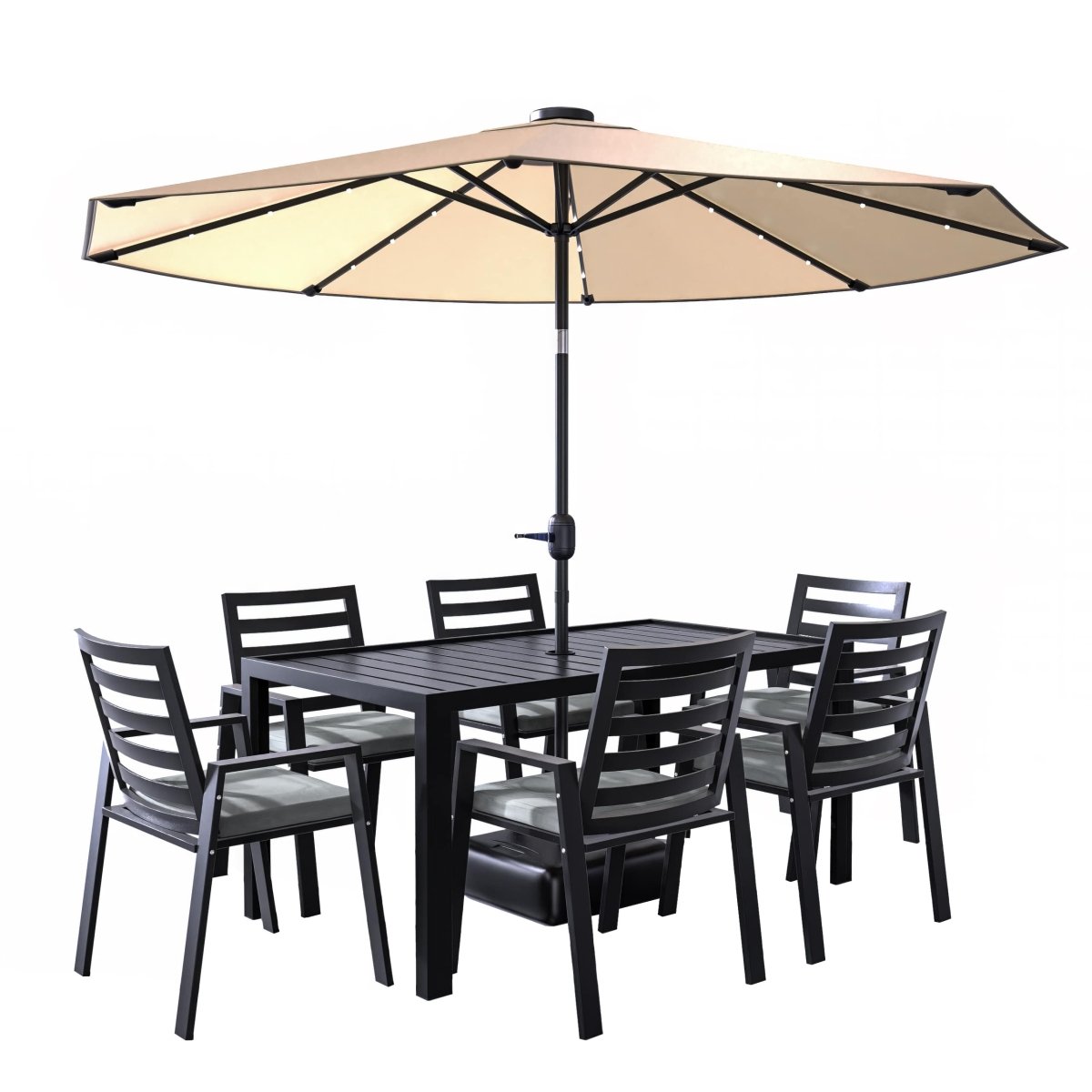 Chelsea 7-Piece Modern Outdoor Dining Set in Black Aluminum with