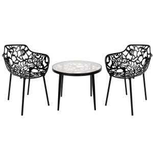 Devon 3-Piece Patio Dining Set: Aluminum Table with Glass Top & 2