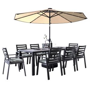 Chelsea 9-Piece Modern Outdoor Dining Set in Black Aluminum with