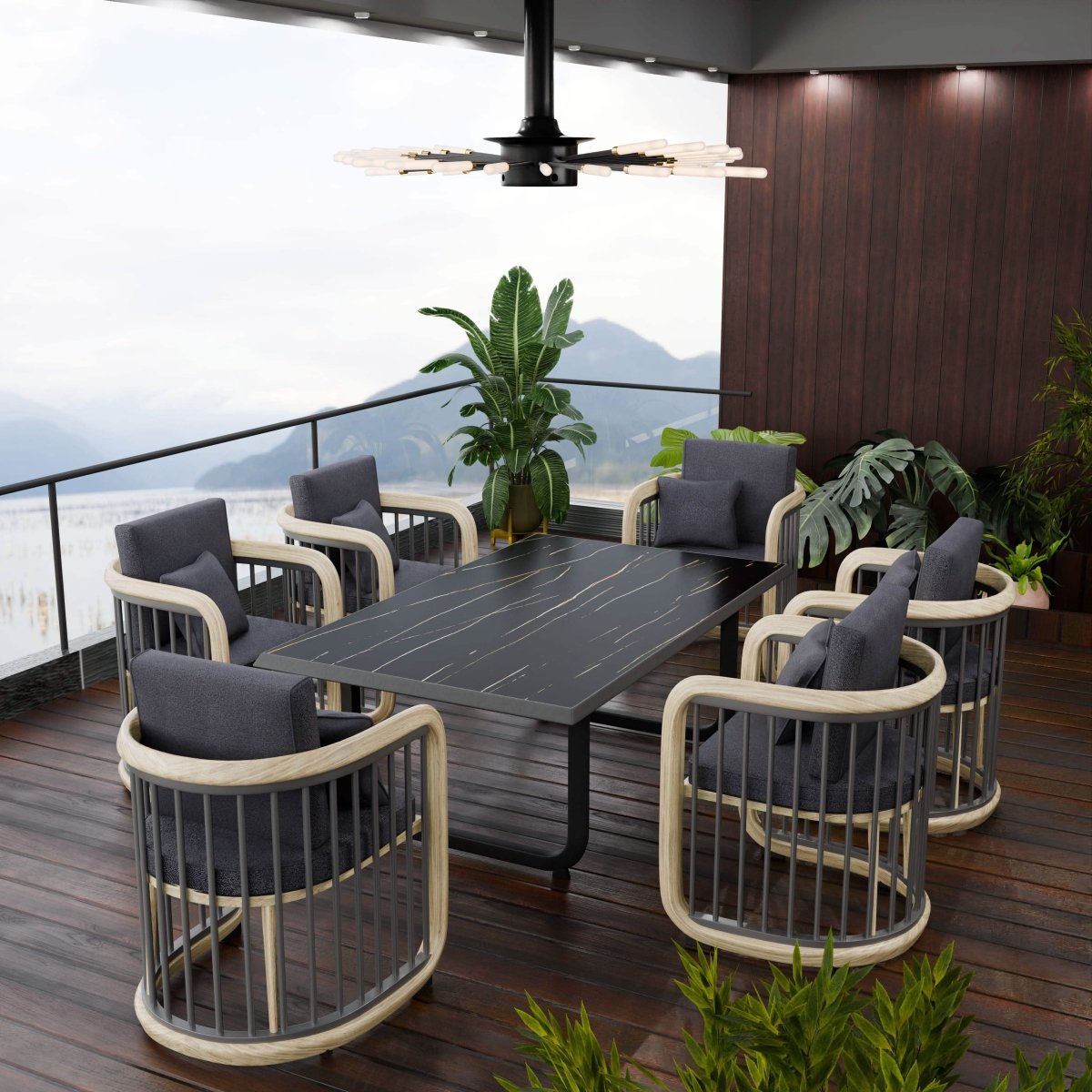 Klyra 7-Piece Aluminum Dining Set with 1 Rectangular Dining Table and - Image 2