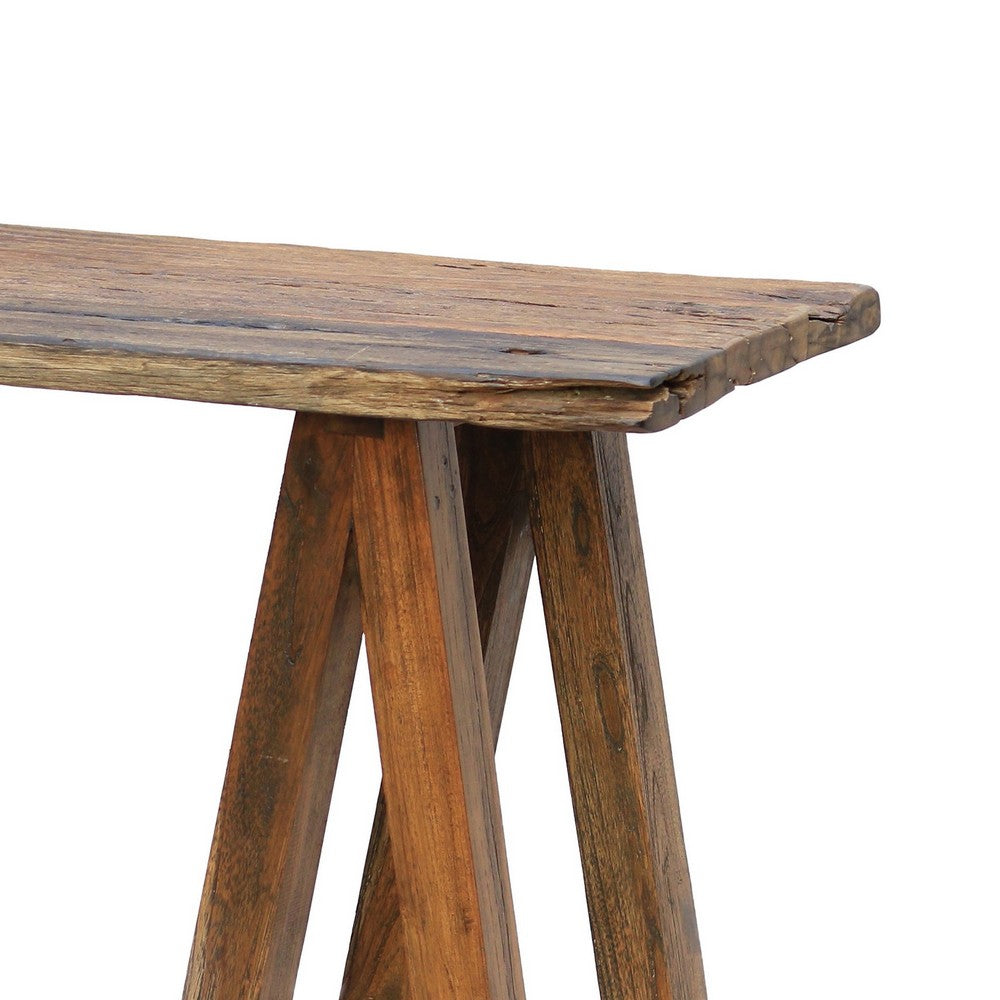 Drue 48 Inch Side Console Table, Textured Rustic Brown Wood Frame - Image 3