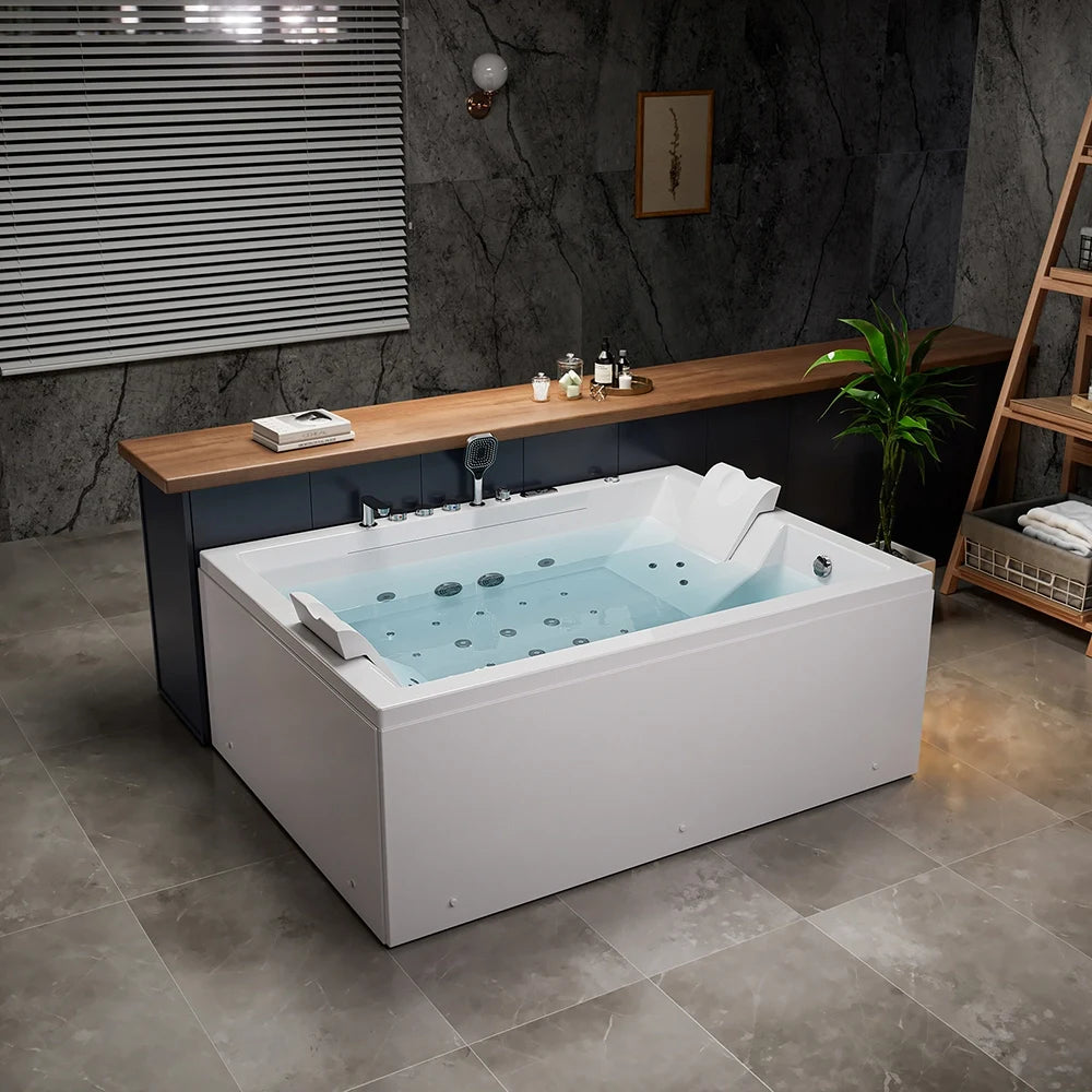 71" Alcove Inline Heater Combo Massage Whirlpool 2-Person Tub with - Image 3
