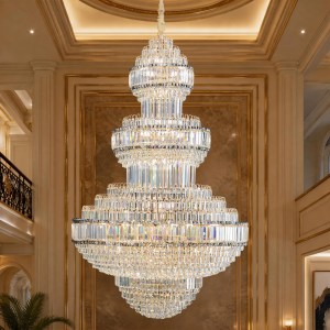 Large Crystal Chandelier 47-Inch Gold Modern Light Fixture - High Ceiling Foyer Lighting Fixtures Ceiling Empire Chandel