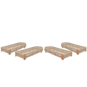 Outdoor Acacia Wood Patio Adjustable Lounge Chair Set of 4 - Uncushioned for Backyard Pool Garden - Beige rope & Natural