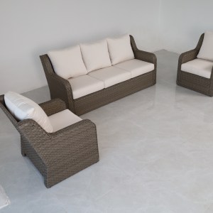 3-Piece Outdoor Rattan Patio Furniture Set - 2 Club Chairs And 1 Sofa With White Water-Resistant Cushions