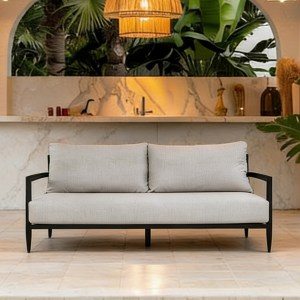 Modern Outdoor Fully Weld Bench Seat Sofa with Premium Aluminum Frame in Ember Black,Sunbrella Cushion,Ergonomic Backres