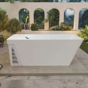 79" Cold bath White Acrylic Rectangle Freestanding Soaking Bathtub
