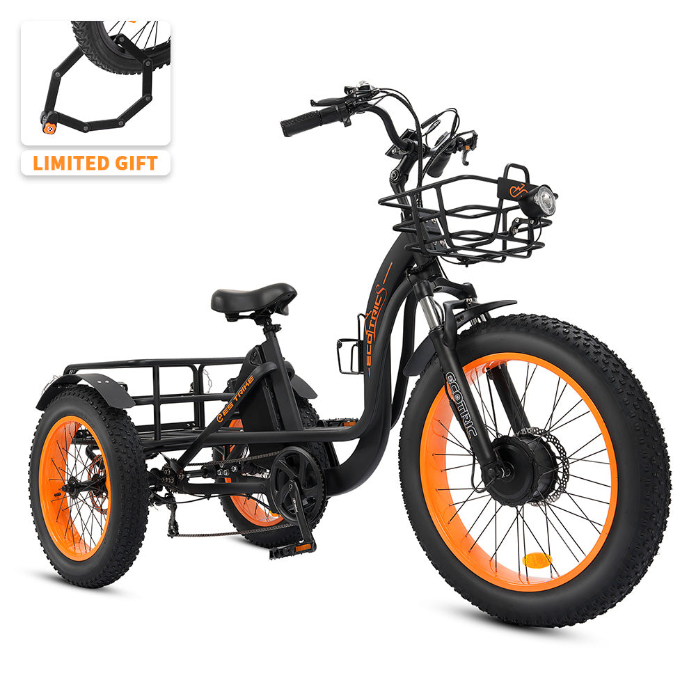 Ecotric 48V 24"x4.0 Front 20"x4.0 Rear Tires Tricycle electric bike