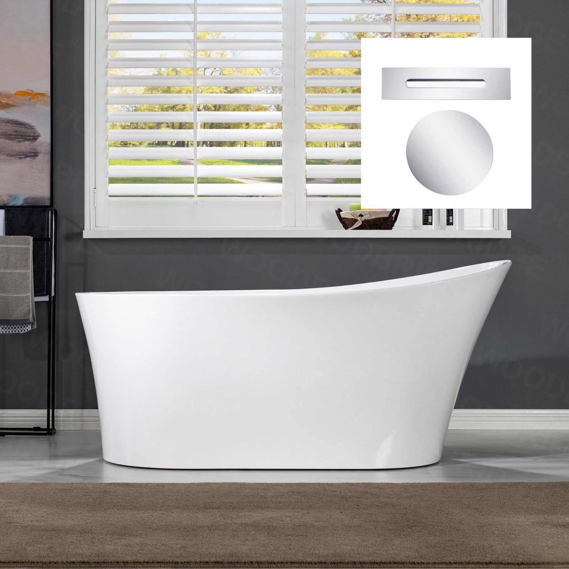 WoodBridge B0084 67" White Acrylic Freestanding Soaking Bathtub With