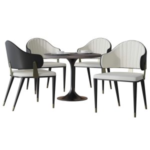 Verve 5-Piece Dining Set with 36" Round Resin Top Table and 4 Leather