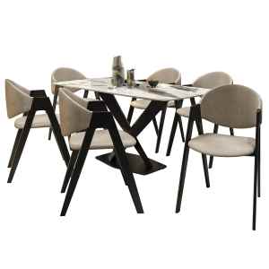 Voren 7-Piece Dining Set with Rectangular Sintered Stone Dining Table